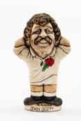 GROGG CARICATURE BY JOHN HUGHES OF JOHN SCOTT standing on titled base wearing his England No.8