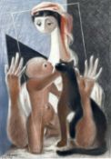 SANTOS BALMORI (Mexican, 1889-1992) pastel, Mother, Child and Cat, signed and dated 1983, 81 x 57.