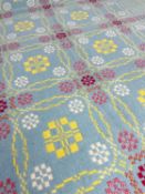 TRADITIONAL WELSH WOOLEN BLANKET, woven in pale blue, yellowm white and red, approx. 212 x 178cm