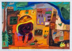 QUDDUS MIRZA (Pakistan, b. 1961) acrylic - 'A Girl with Flower IX', signed and dated 82, 39 x 54cm