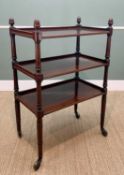 REGENCY 3-TIER DUMB WAITER, turned uprights, gilt brass cappings and large pierced brass wheel