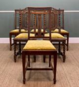 ASSOCIATED GROUP SIX DINING CHAIRS, similarly upholstered, 4 with square bar backs, 2 with barley