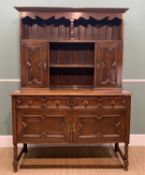 17TH CENTURY STYLE STAINED OAK SMALL DRESSER, 188h x 134w x 48cm d