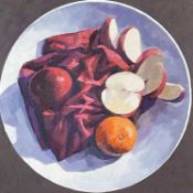 ‡ BRYN RICHARDS (Welsh, b. 1922), oil on board - still life of apples and orange, signed, 35.5 x