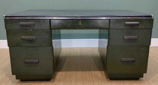RONEO VICKERS PAINTED METAL PEDESTAL DESK, the black formica (?) top above arrangement of seven