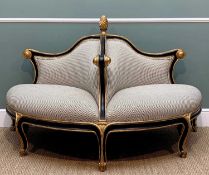 CHRISTOPHER GUY DOUBLE CONVERSATION SOFA, with ebonised & gilt detail, 165 cm long
