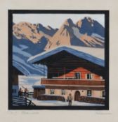 ‡ ATTRIBUTED TO JOSEF FELSINGER (Austrian, 1908-1972), woodcut - Alpine chalet, signed/inscribed