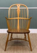 ERCOL ELM & BEECH WINDSOR ARMCHAIR, with oak-leaf inlaid splat