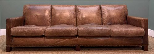 RALPH LAUREN BROWN LEATHER FOUR SEATER SOFA, with nailhead trim detail, 242cm w Comments: lining