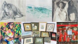 ‡ ASSORTED PICTURES, including collage of saints by Cornelius Petrescu (16)