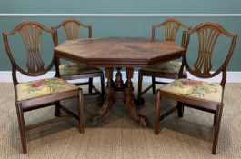 MID VICTORAIN OCTAGONAL CENTRE TABLE & CHAIRS, segmented top above 5-column support base, platform