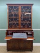 GEORGE III MAHOGANY SECRETAIRE BOOKCASE, shallow cornice, astragal glazed doors enclosing adjustable