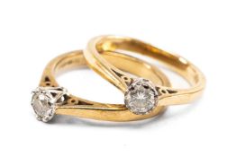 TWO 9CT SOLITAIRE DIAMOND RINGS, tot. diamond wt. apr. 0.4cts, tot. gross wt. appr. 3.6g (2)
