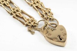 9CT GOLD GATE LINK BRACELET, heart shaped padlock, 14.7gms Provenance: deceased estate