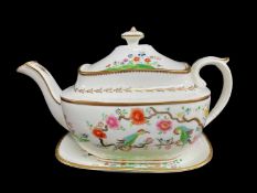 SWANSEA PORCELAIN TEAPOT & STAND circa 1815-1817, of rectangular form with a distinctive rectangular