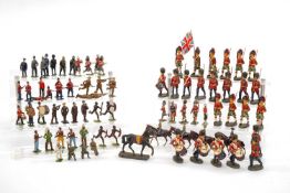 ASSORTED BRITONS & ELASTOLIN TOY SOLDIERS, including nurses, stretcher bearers, and bandsmen,