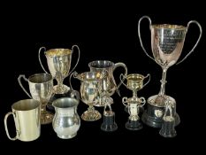 THREE SILVER BOXING TROPHIES, along with 8 EPNS, and pewter RAF boxing trophies, awarded to L.A.C