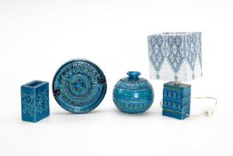 ALDO LONDI - BITOSSI: small pottery table lamp 12cm h, spherical vase 15cm h, ashtray 20cm diam, all