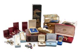 ASSORTED COSTUME & DRESS JEWELLERY including assorted beads, earrings and watches, boxed Avon