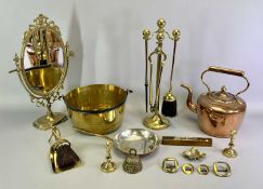 VICTORIAN CIRCULAR COPPER KETTLE, 30cms H, circular brass jam pan with steel swing handle, 27.5cms