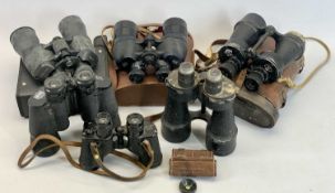 ROSS LONDON 10 X 40 BINOCULARS IN CASE and five other pairs of vintage binoculars