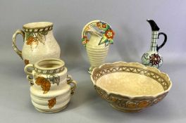 CHARLOTTE RHEAD FOR CROWN DUCAL, 3 ITEMS - a side handle vase of baluster form, 'Tumbling Leaves'