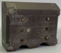 WELSH FOLK ART - carved slate doorstop in the form of a bureau chest with brass knobs (some absent),