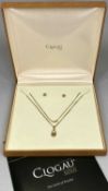 CLOGAU 9CT GOLD DAFFODIL PENDANT NECKLACE & EARRINGS SET - in original presentation box with