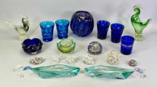 STUDIO GLASSWARE - a collection to include Murano green glass boat form dishes, a pair, each 23cms