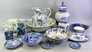 ITALIAN SPODE DESIGN LIDDED VASE - of panelled, octagonal baluster form, 42cms H, Grimwade's blue