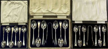 CASED HALLMARKED SILVER SETS OF SIX TEASPOONS (3) - to include a set of six with shell handle
