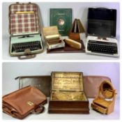 SILVER REED PORTABLE MANUAL TYPEWRITER - in black hard plastic case, an Olivetti Lettera 22 portable