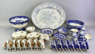 WEDGWOOD BLUE & WHITE TRANSFER DECORATED OVAL MEAT PLATE - Asiatic Pheasant, 36.5 x 45cms, Royal