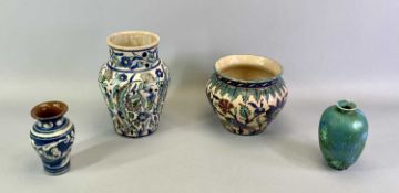 PALESTINIAN EARTHENWARE JARDINIERE with Iznik style floral decoration in blues and orange, 15cms