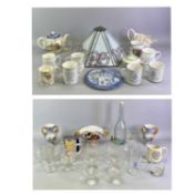 TIFFANY STYLE LEADED COLOURED OCTAGONAL LIGHTSHADE with fittings, 26cms H, 41cms W max, various