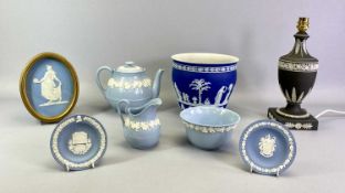 WEDGWOOD BLUE JASPERWARE JARDINIERE - decorated with classical figures, 17.5cms H, a Wedgwood