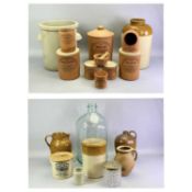 HENRY WATSON POTTERY TERRACOTTA SUFFOLK CROCK WITH COVER, 34cms H, two matching cannisters for flour