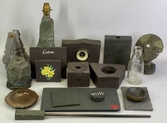 CARVED WELSH SLATE - a garden windmill ornament, 31cms H, another slate garden windmill ornament,