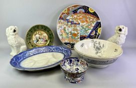 STAFFORDSHIRE SPANIELS, A PAIR - 19th century, cream glazed with moulded fur and gilded