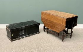 VINTAGE PAINTED PINE CAPTAIN'S CHEST - 39cms H, 102cms W, 44cms D & AN OAK BARLEY TWIST GATE LEG