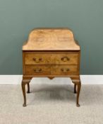 LADY'S VINTAGE WALNUT BUREAU - shaped top and sloped fall, quarter cut veneered, interior writing