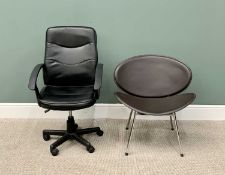 ULTRA-MODERN STYLISH LEATHER EFFECT & CHROME CHAIR - 74cms H, 68cms W, 42cms D & A BLACK LEATHER