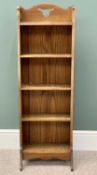 ARTS & CRAFTS STYLE NARROW OAK BOOKSHELVES - 116cms H, 38cms W, 23cms D