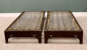 PAINTED ALUMINIUM 3ft BED BASES - a pair, believed 1940's, stamped 