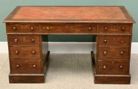 VICTORIAN MAHOGANY TWIN PEDESTAL DESK - the top with inset gilt tooled leather skiver over three