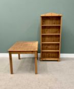 MODERN PINE FREESTANDING BOOKCASE - having a shaped top rail, interior adjustable shelves, on turned