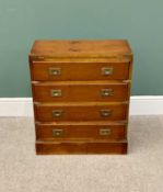 REPRODUCTION YEW WOOD CAMPAIGN STYLE CHEST - having four drawers and a flip over top, brass banded