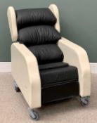 SEATING MATTERS- MONACO- INVALID ARMCHAIR / WHEELCHAIR, in cream and black leather effect, with