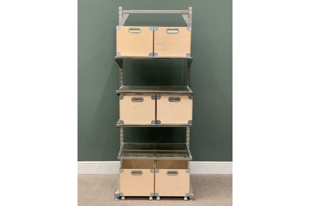 IKEA CHROME EFFECT METAL RACK & BOX STORAGE SYSTEM, adjustable shelving with the storage boxes - Image 1 of 2