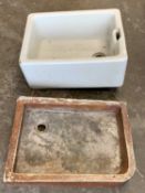 BELFAST EXCELSIOR SINK & ONE OTHER, 26cms H, 61cms W, 47cms D and 11cms H, 62cms W, 47cms D